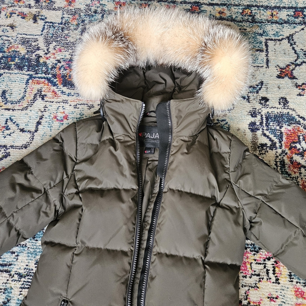 Pajar Canada Jayde Women's Long Down Puffer Faux Fur Hooded Coat Size S Green - Picture 7 of 16